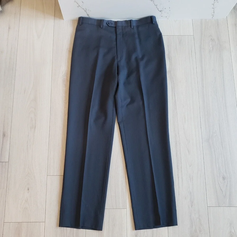 Calvin Klein Dress Pants Mens‎ 38L Wool Pinstripe Flat Front Suit Trousers